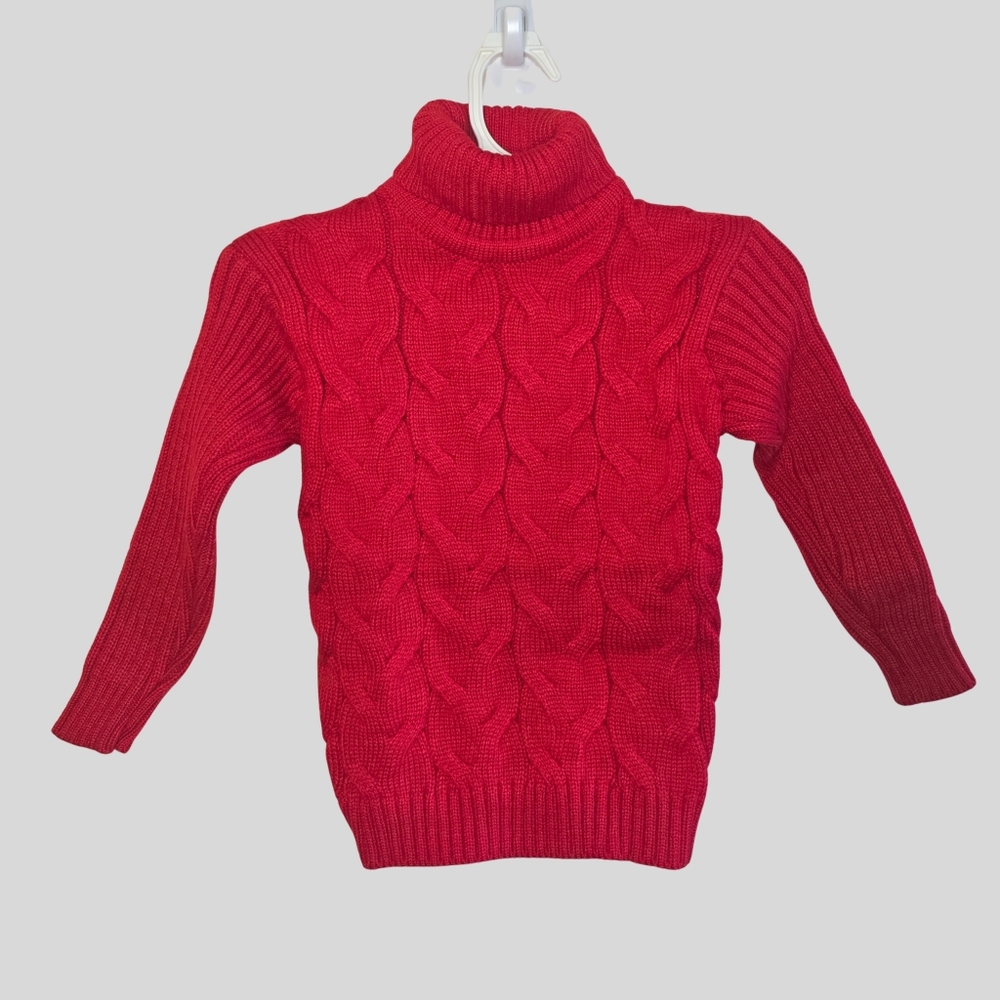 Knit Turtleneck Sweater Toddler Unisex Size 4T Red Soft Pullover